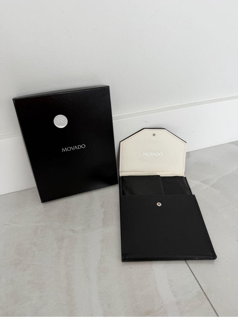 Rare Vintage Movado Logo Box with Logo Snap Button Folding Storage Travel Pouch